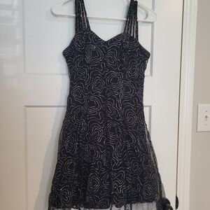Maurices Size 9/10 Black and White Swirl Sparkle Mini Dress Vintage 90s